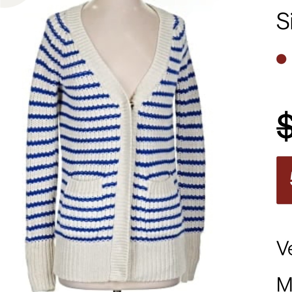 J. Crew Navy and Cream Striped Cardigan
